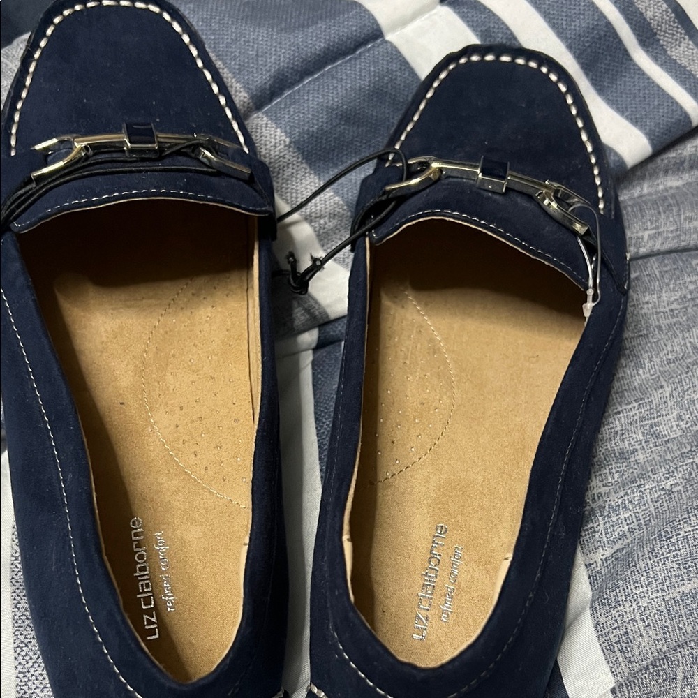 Liz Claiborne Navy Suede Bit-Detail Loafers